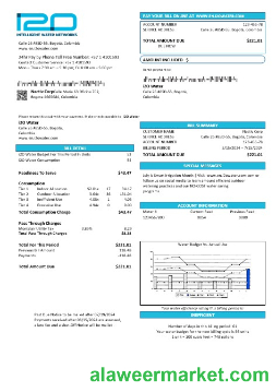 Colombia i2O Water business utility bill template in Word and PDF formats